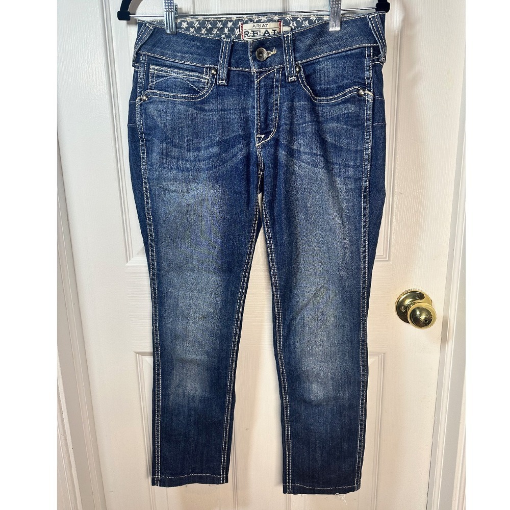Ariat Real Denim Jeans Dark Wash Boot Cut Embellished Pockets Women's 29R